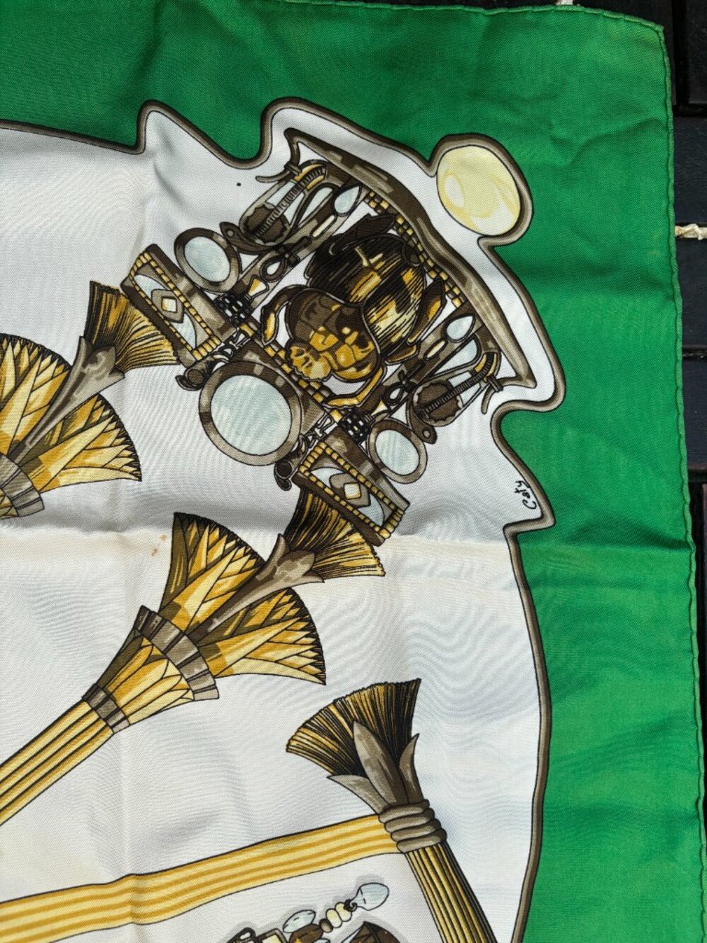 Authentic HERMES Carre 90 Scarf Egypt Motif Silk Green - Picture 5 of 5